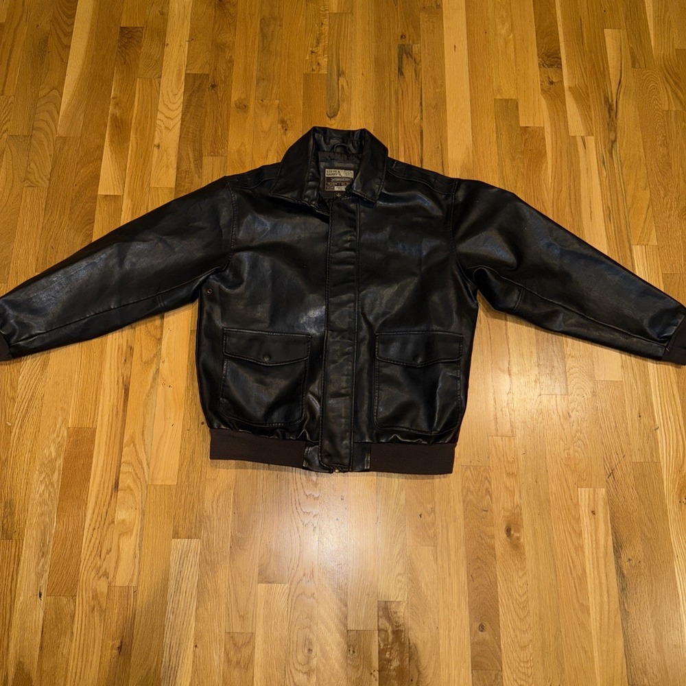Steve & Barrys Faux Leather Bomber Jacket Espresso Full Zip Lined Men's size L‎